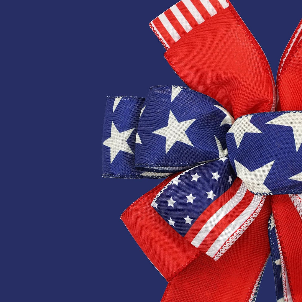 Skiennix Large Patriotic 4th of July Bows - Pre-Tied Wired Ribbon Bows, 20x11 Inch, 2 Pack for Outdoor Decor