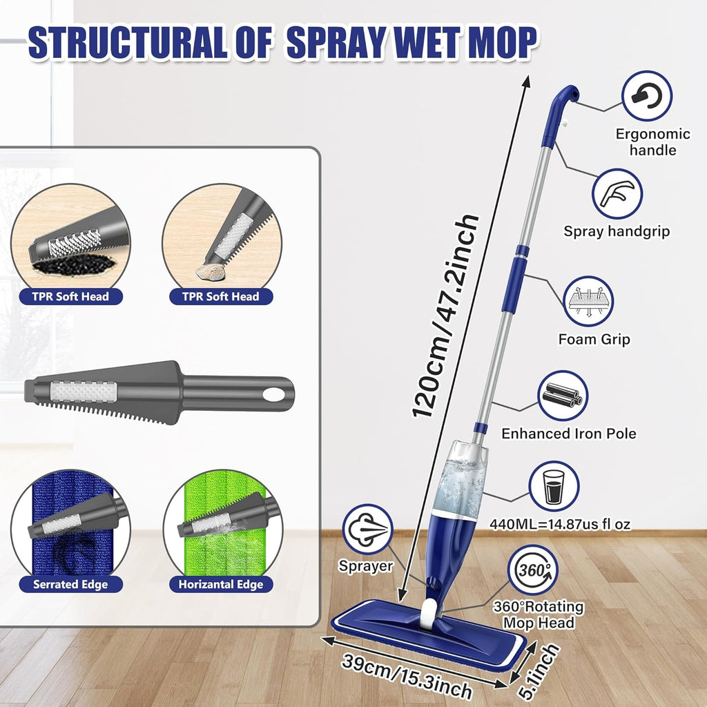 Skiennix Microfiber Spray Mop - Versatile Wet/Dry Floor Cleaner with 3 Washable Pads | Ideal for Hardwood, Tile, and Vinyl