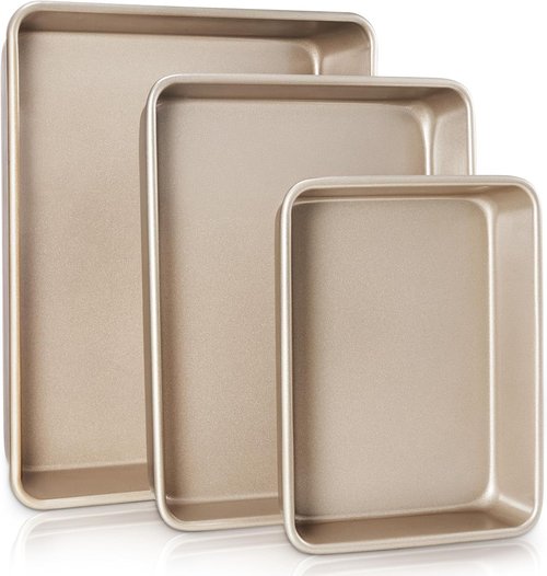 HONGBAKE Nonstick Deep Baking Pans Set - 3 Rectangular Oven Trays for Brownies & Lasagna | 13/11/9 Inch