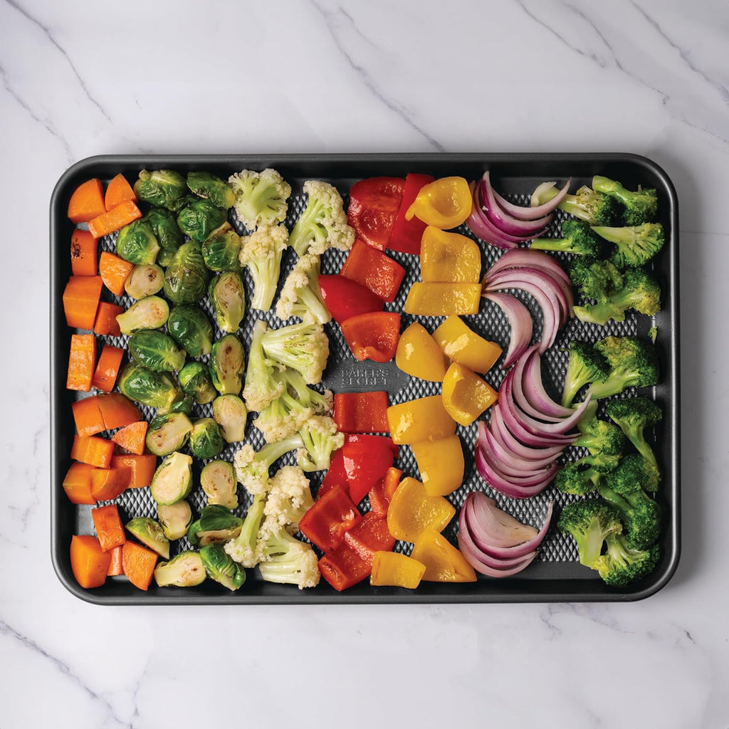 Baker's Secret Baking Sheet Pan Set - 3 Premium Cookie Sheets with Diamond Texture | Extra Thick, PFOA Free