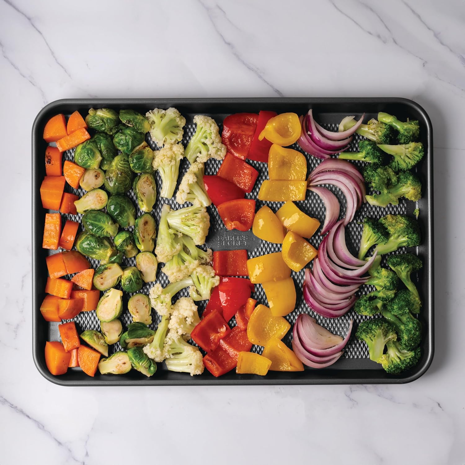 Baker's Secret Baking Sheet Pan Set - 3 Premium Cookie Sheets with Diamond Texture | Extra Thick, PFOA Free