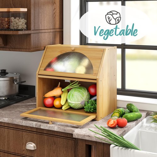 Vriccc Extra Large Bread Box for Kitchen Counter, Bamboo Wood Double Layer Bread Box for Kitchen Counter, Wooden Capacity Bread Storage Bin
