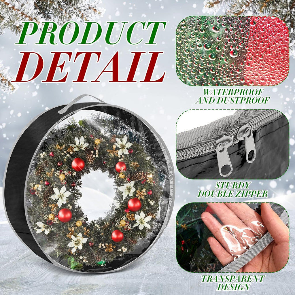 Regine Switzerland Christmas Wreath Storage Bag - 4 Pcs with Clear Window, Zipper & Handle | 36" Black Container