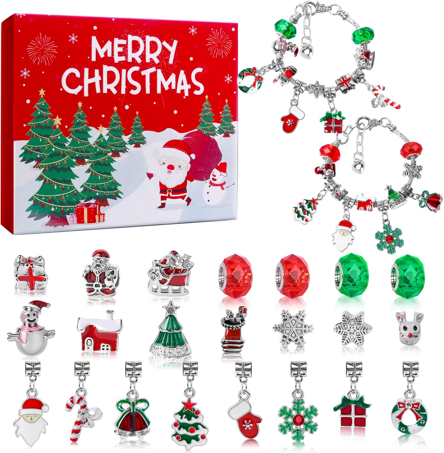 Regine Switzerland Christmas Advent Calendar Bracelets - 24-Day DIY Jewelry Kit with 22 Charms & 2 Adjustable Bracelets for Girls and Teens
