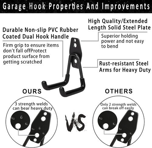 KOFANI Heavy Duty Garage Storage Hooks - 16 Pack Anti-Slip Wall Mount for Bikes, Ladders & Tools