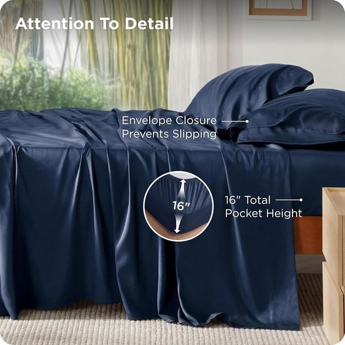 Bedsure Cooling California King Sheet Set - Breathable Rayon from Bamboo, Soft & Silky, Deep Pocket Navy