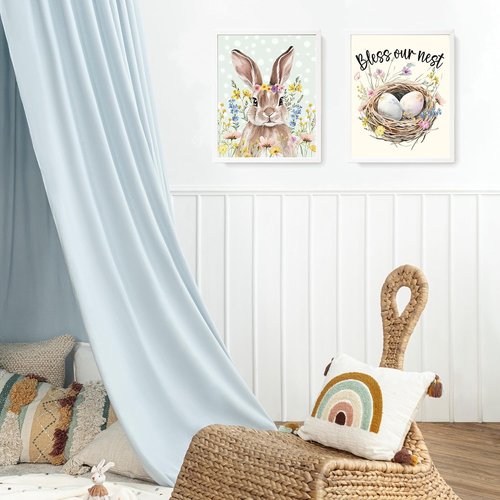 LARTSFRO Easter Decor - Bunny & Egg Wall Art Prints | Spring Nursery Decor, 10x8 Inch Set of 4 Unframed