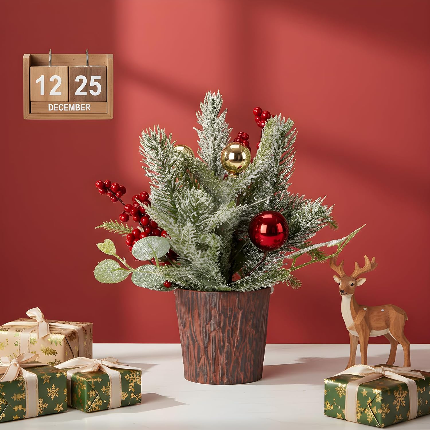 Skiennix Mini Christmas Tree - Festive Tabletop Decoration with Lights & Ornaments | Perfect for Holiday Parties
