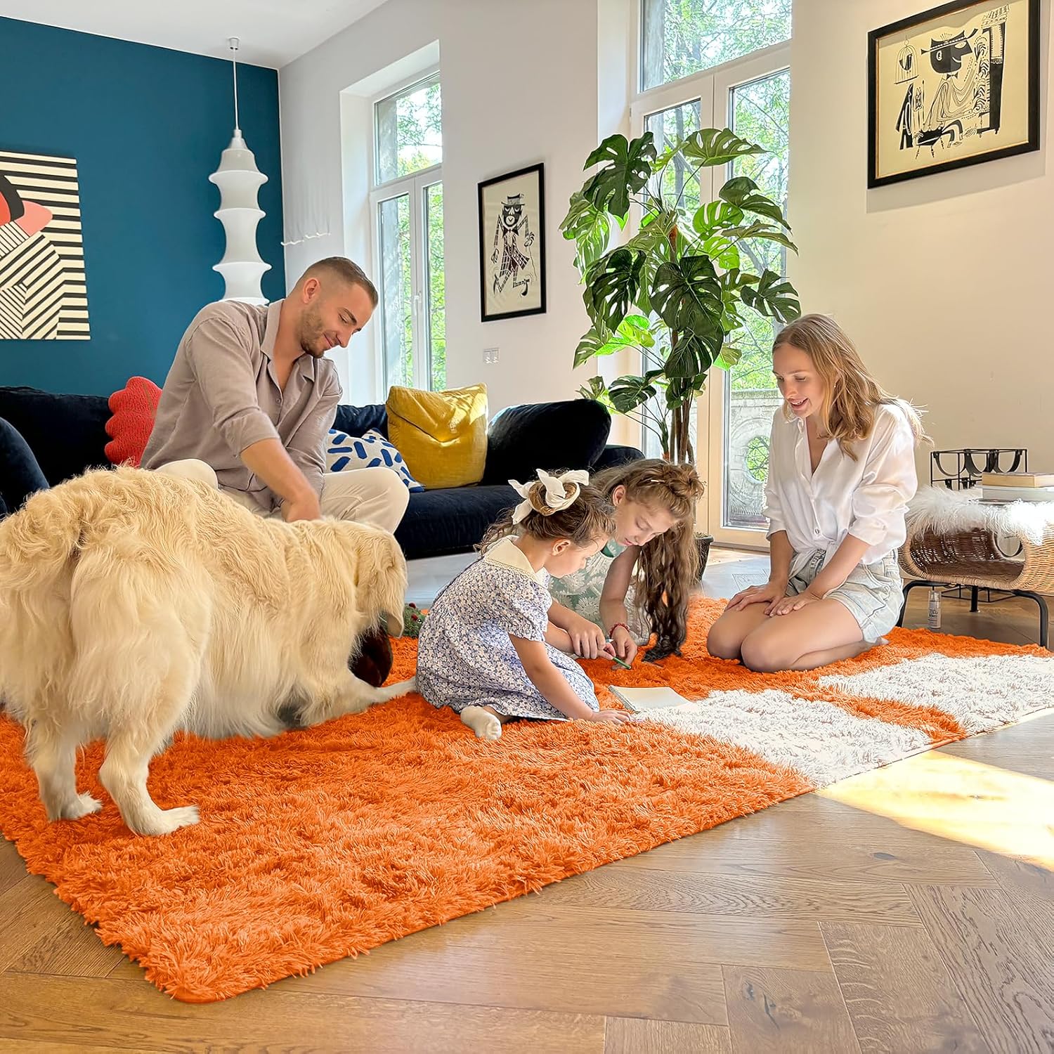 OLANLY Runner Rugs - 2x5 Machine Washable Soft Shaggy Carpet for Bedroom & Hallway | Orange Decor