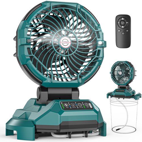 Portable Misting Fan for Outdoors Patios - 30000mAh Rechargeable Battery Powered Camping Fan, 4 Spray Mister with Timer, Fits 10-13" Bucket, 4 Speed, 90° Auto Oscillation for Garden Sports Travel Golf