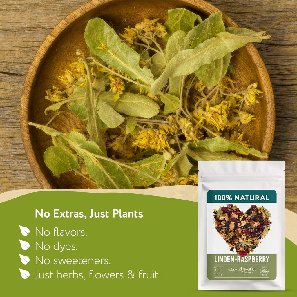 Linden & Raspberry Herbal Tea Loose Leaf – Fruity Tea with Raspberry Leaf & Fruit, Lemon Balm & Elderflower – No Caffeine – Naturally Calming Herbal Teas – 4oz.