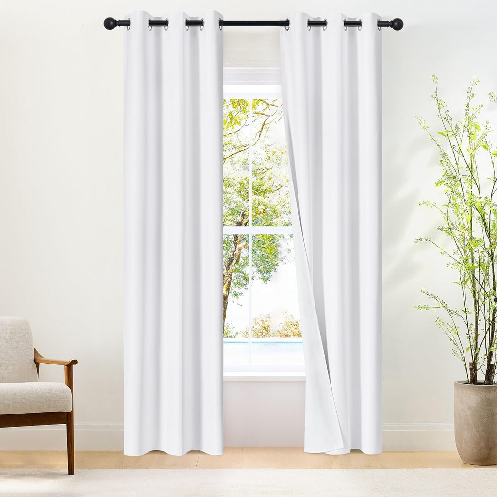 NICETOWN 100% Blackout Window Curtain Panels - Thermal Insulated Drapes, Snow White, 84" Length, Set of 2