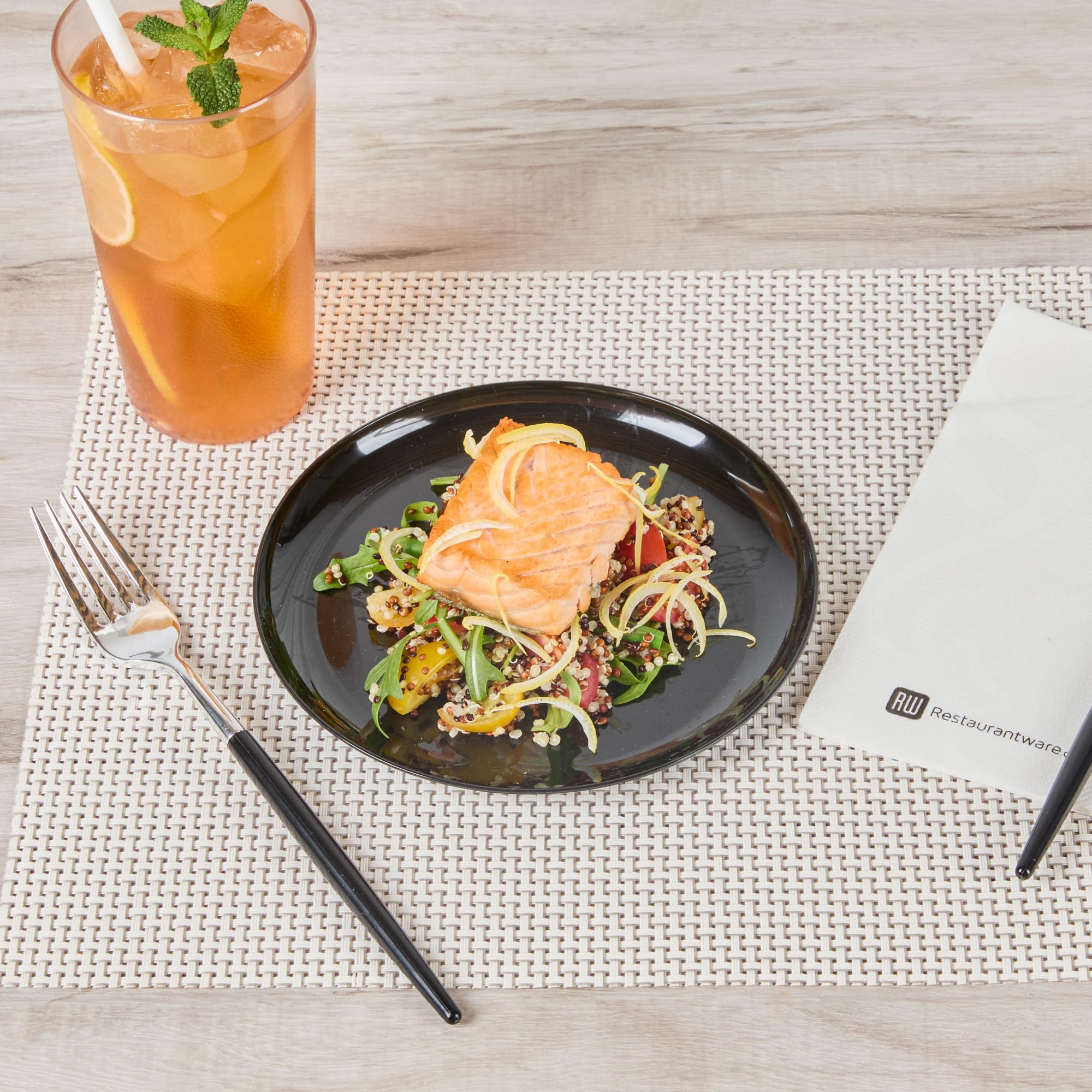 Restaurantware 7 x 7 Inch Party Plates 100 Disposable Plastic Dessert Plates - Round Heavy-Duty Black Plastic Salad Plates Serve Sides Or Appetizers For Weddings Or Catering