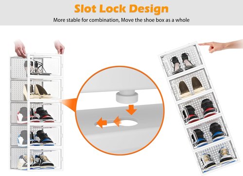 HOMIDEC Shoe Organizer - 12 Pack Clear Plastic Stackable Shoe Storage Containers for Size 10