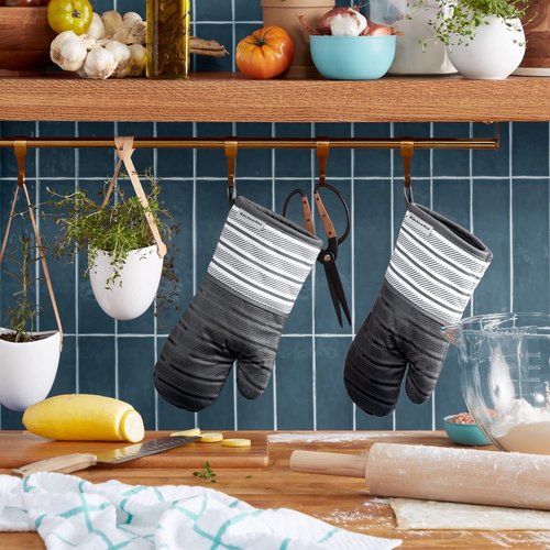 KitchenAid Oven Mitts 2-Pack Set - Charcoal Grey, 7"x13" | Durable Heat-Resistant Protection