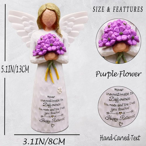 AUKEST Retirement Gift for Women - Elegant 5.1” Purple Angel Figurine for Going Away Celebrations