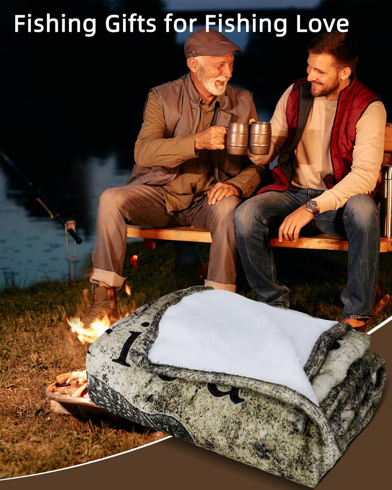 Zacruch Fishing Enthusiast Blanket – North America Sports Fish Design, Funny & Educational Knowledge Blanket, Ideal Bass Fishing Gift for Boys, Dads, Grandpas – Unique Outdoor Lover Present 50"x60"