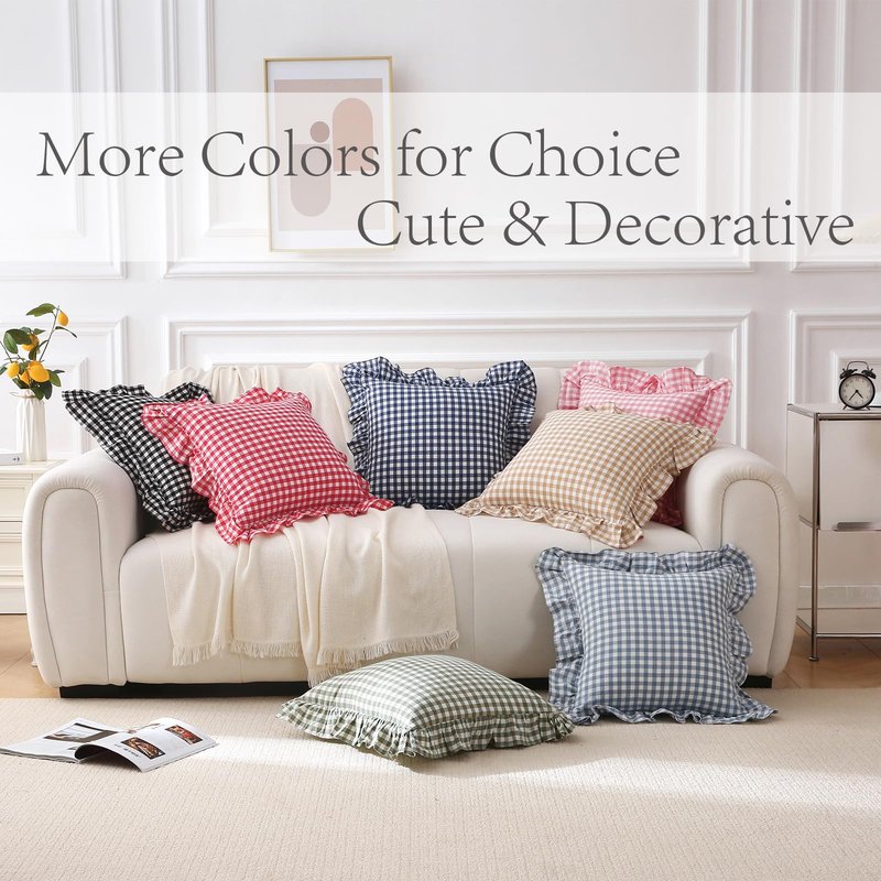 K MASANIJI 2 Pack Dust Pink Ruffle Euro Pillow Sham Covers, 26x26 inches 100% Washed Cotton Envelope Closure French Country Decorative Bed Pillow Shams(Dust Pink, 26x26 inches)