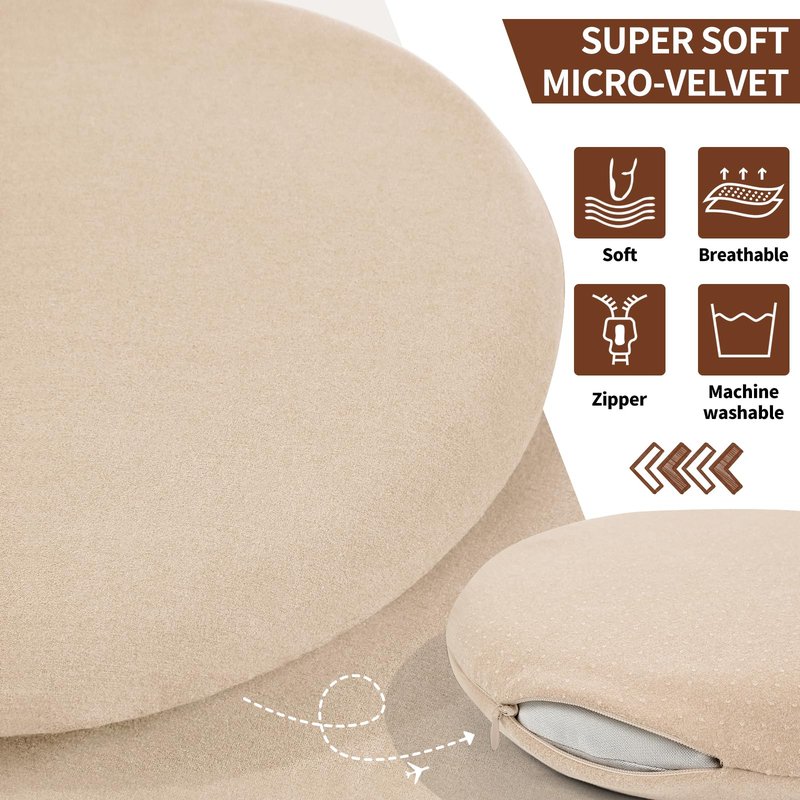 BUYUE Memory Foam Seat Cushion, Dia 13" Soft Velvet Round Stool Cushion Anti-Slip Chair Pads, S, Beige