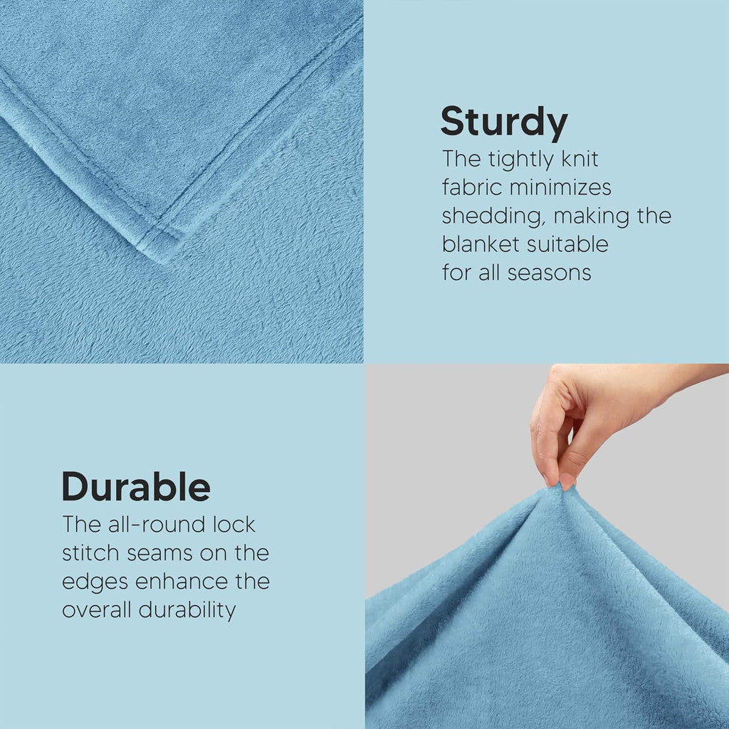 Utopia Bedding Fleece Blanket - Luxury Soft Anti-Static Microfiber in Washed Blue | Queen Size (90x90 Inch)