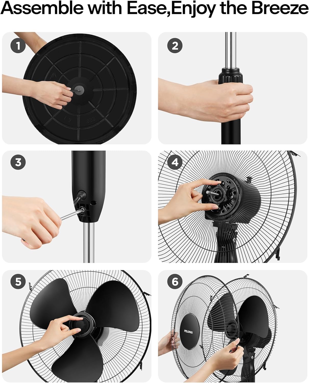 Pelonis 16'' Pedestal Fan - Remote-Controlled, 90° Oscillation, 3 Speeds, Adjustable Height | Ideal for Bedroom, Living Room & Office