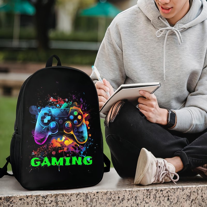 NELAGTR 3-Pcs Backpack School Bag Set For Boys And Girls Travel Study Backpack And Lunch Box And Pencil Bag (Game Backpack)