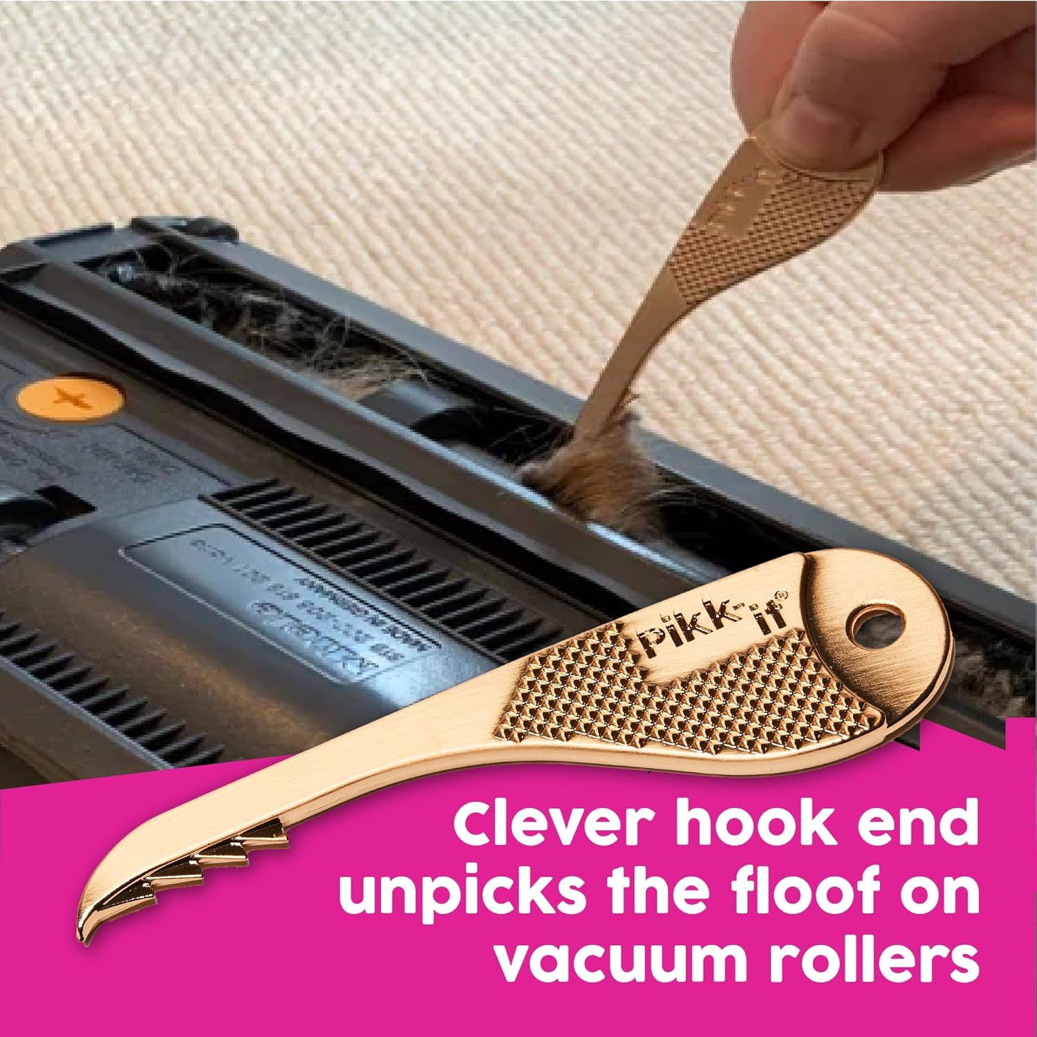 Pikk-it Vacuum Hair Brush Cleaner Tool - Effortlessly Removes Pet & Human Hair | Improves Vacuum Power (Single/Twin Pack)