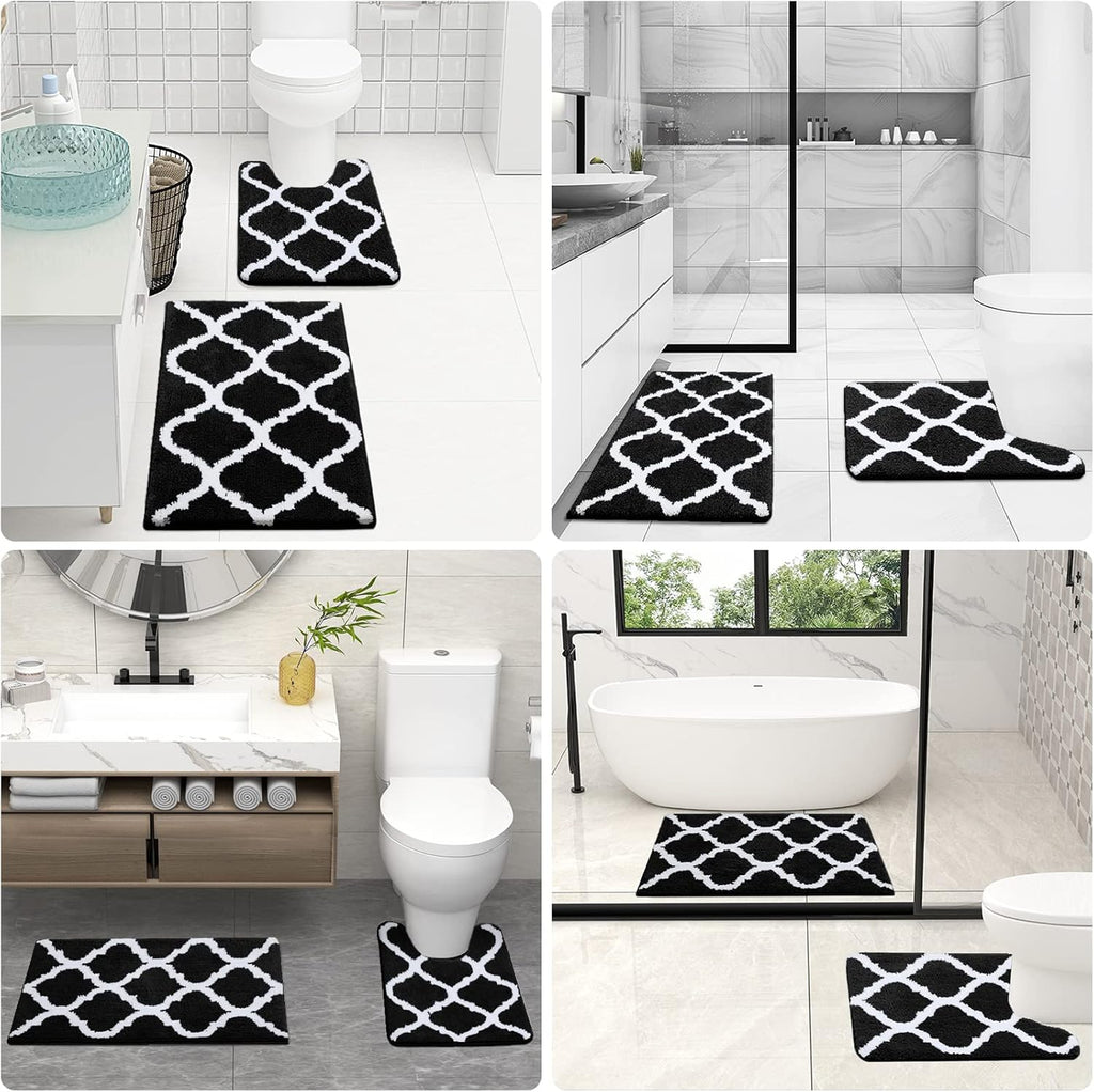 OLANLY Bathroom Rugs Set - 2-Piece Microfiber Bath Mats | Non-Slip, Absorbent, Machine Washable (Black, 30"x20" + 24"x20")