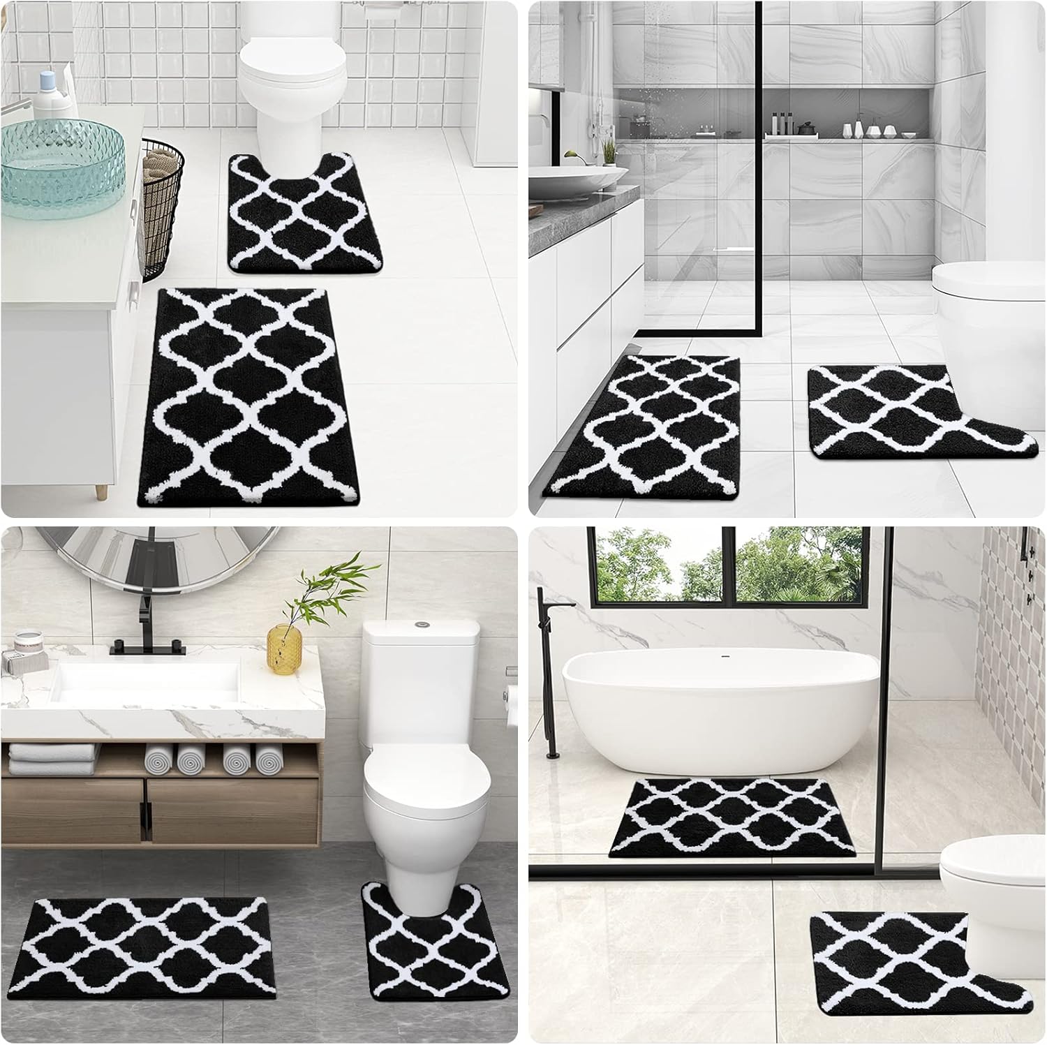 OLANLY Bathroom Rugs Set - 2-Piece Microfiber Bath Mats | Non-Slip, Absorbent, Machine Washable (Black, 30"x20" + 24"x20")