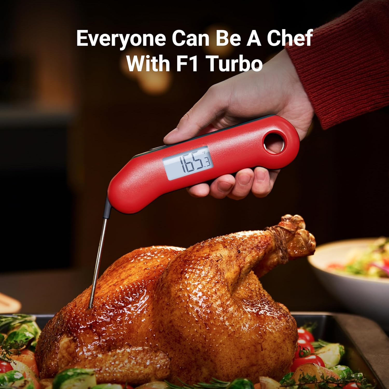 ThermoMaven Digital Meat Thermometer - 3X Faster 0.5 Sec Instant Read, Waterproof Probe, Red & Gray