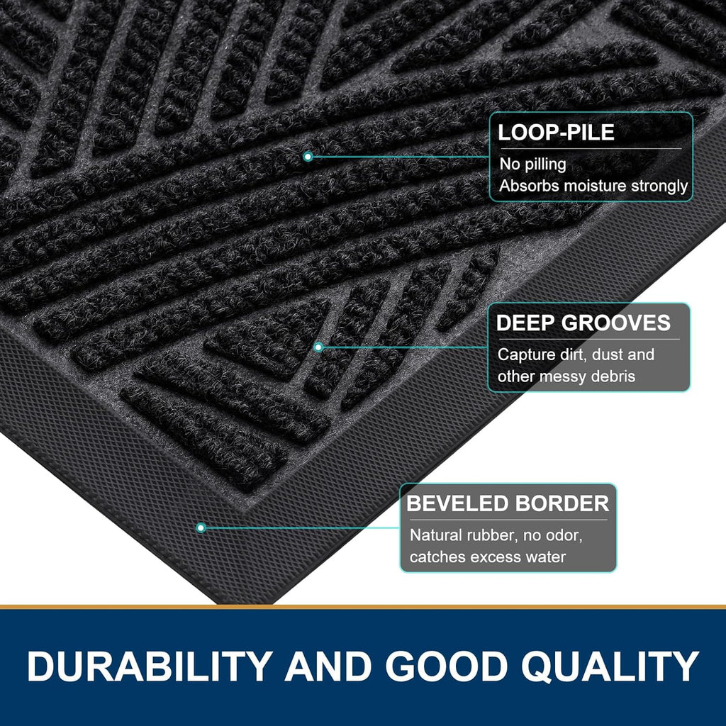 Smiry Heavy-Duty Rubber Doormat - Trap Dirt & Moisture | Easy Clean Indoor/Outdoor Mat 35x23, Black