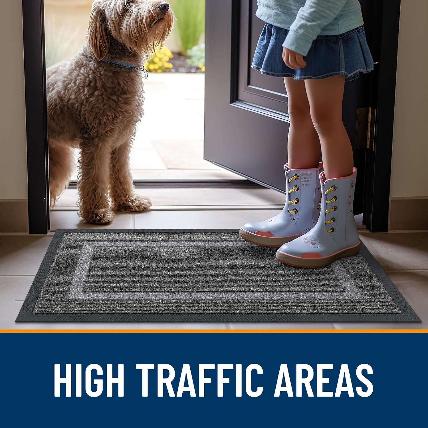 OLANLY Waterproof Front Door Mat - All-Season, Sturdy Natural Rubber, Easy Clean | 35x23, Dark Grey