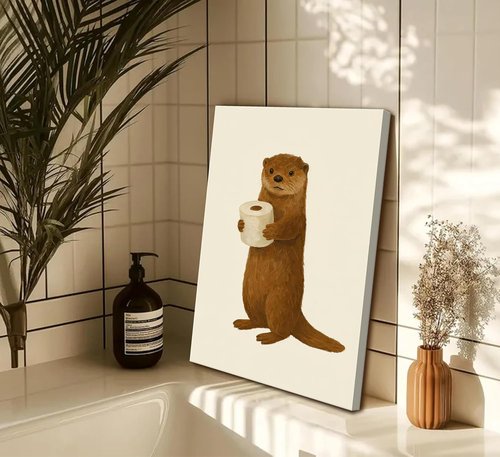 Lulsaxi Funny Otter Canvas Wall Art - Cute Bathroom Decor Print for Restroom & Home Decoration