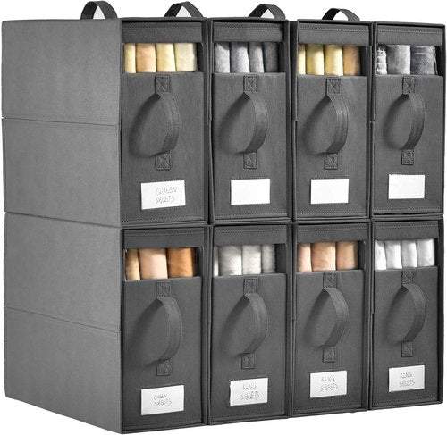 Bed Sheet Organizers by [Brand Name] - 8 Pack Foldable Linen Closet Storage Solutions