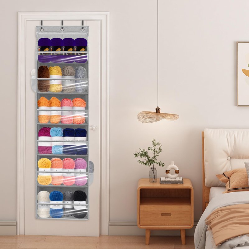STORAGEIDEAS Over Door Organizer with 6 Extra Large Pockets 12 Side Pockets, 2-Pack Sturdy Closet Rack, Hanging Storage Organizer with Clear Window for Shoes, Diapers, Toys, Bedroom, Bathroom, Grey