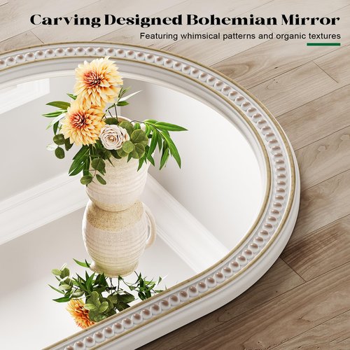 Wiserset Boho Mirror for Wall, 22" x 30" Farmhouse Arched Rustic Wooden Frame Mirror with Beaded, Arch Decorative Wall Mirrors for Bathroom, Vanity, Living Room, Entryway