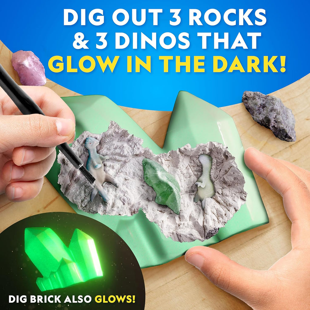National Geographic Glow In The Dark Dig Kit - Excavate 6 Glowing Rocks & Dinosaurs | STEM Science Fun for Kids