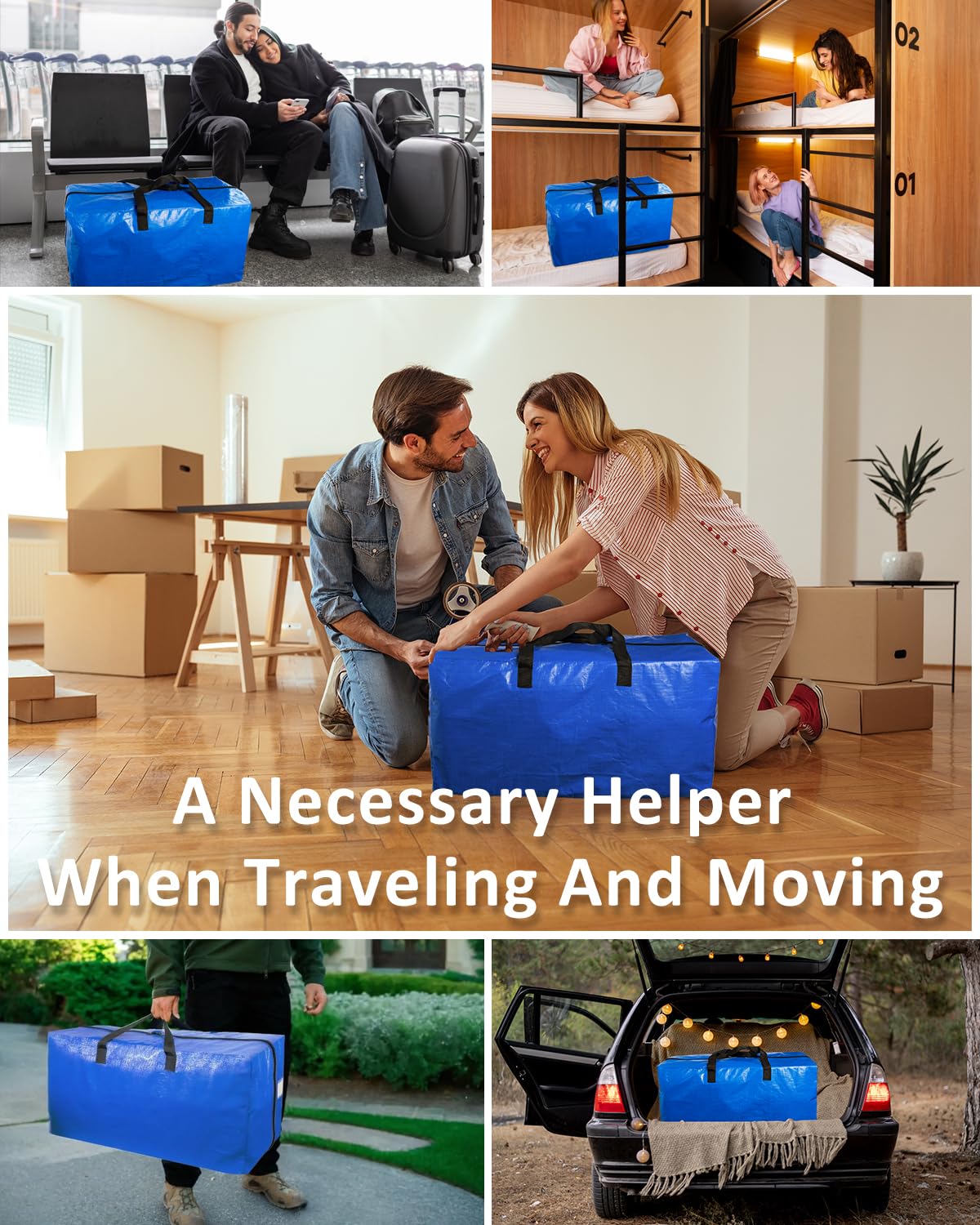 Extra Large Moving Bags with Strong Handles, 8 Pack Heavy Duty Storage Bags with Smooth Zipper, Oversized Storage Tote for Clothes Moving Supplies Dorm Essentials Household Containers