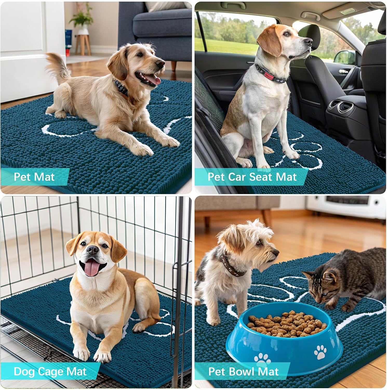 OLANLY Dog Door Mat - Absorbent Non-Slip Muddy Paws Doormat | Quick Dry Chenille, 35x24, Atlantic Blue