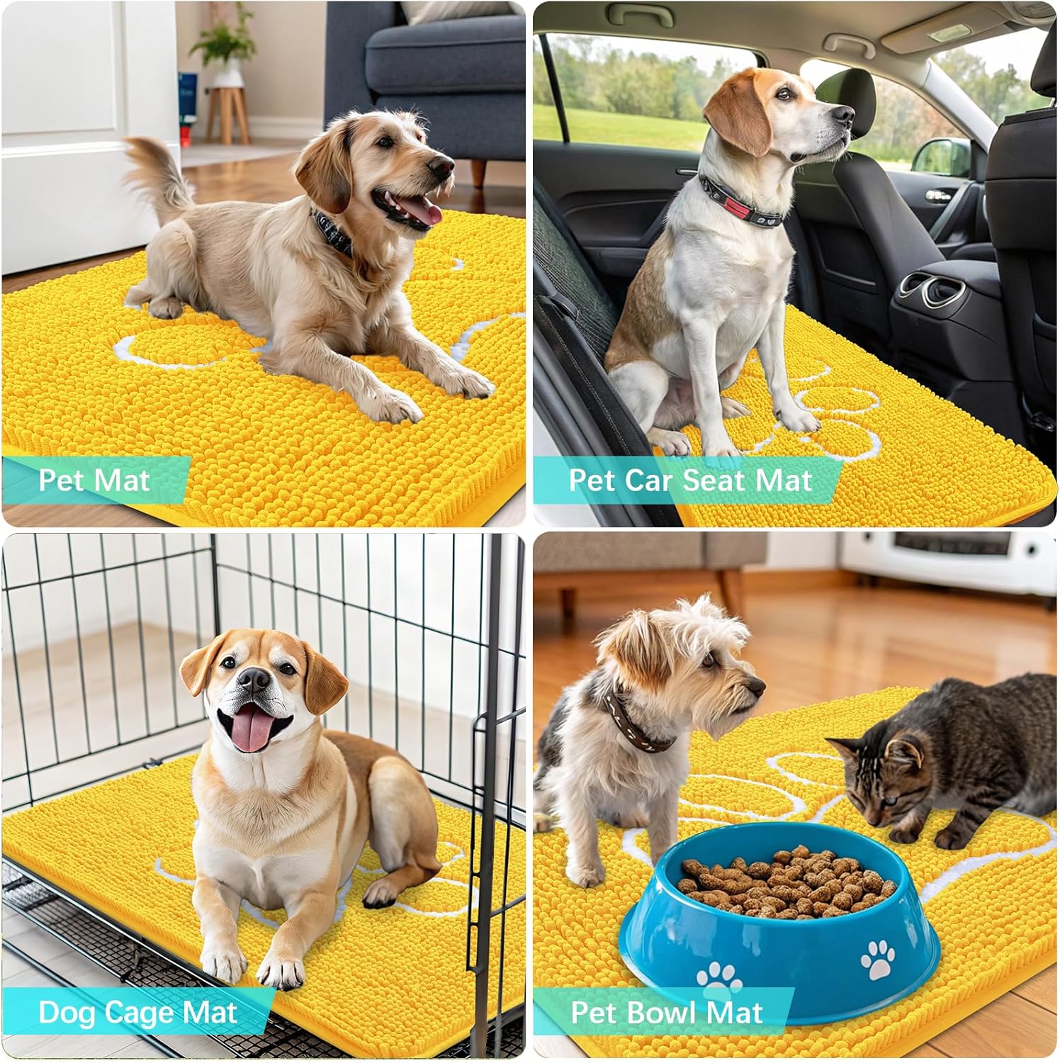 OLANLY Dog Door Mat - Absorbent Non-Slip Mud Mat for Paws | 36x24 Yellow Chenille Design