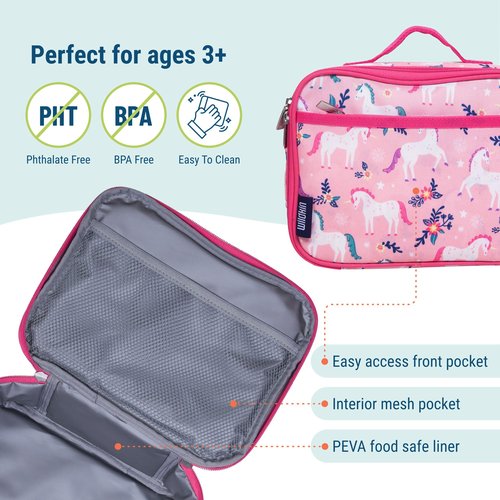 Wildkin 12-Inch Kids Backpack & Insulated Lunch Box Bag Bundle – Durable, Lightweight School & Travel Set for Kids - Magical Unicorns