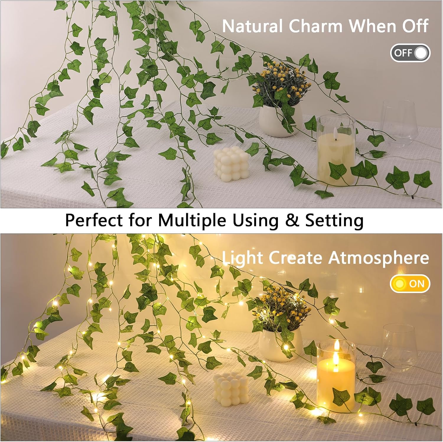 Skiennix 2 Pack LED Vines with Fairy Lights - 6.56ft Battery Operated, 8 Modes for Bedroom & Party Decor