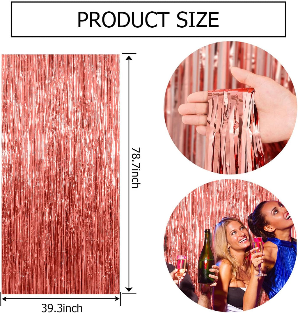 Rose Gold Fringe Curtain Backdrop by [Brand Name] - 10 Pack Metallic Tinsel Streamers for Parties & Events