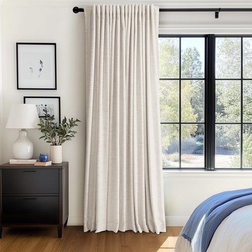 100% Blackout Shield Linen Blackout Sliding Door Curtains - Thermal Insulated, 100" W x 84" L, Cream