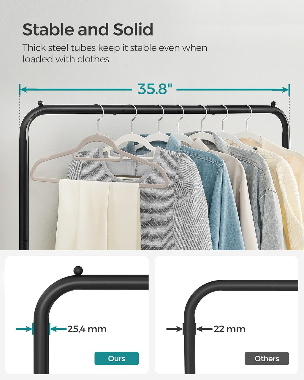 SONGMICS Clothes Rack - Mobile Garment Rack with Mesh Shelf & 110 lb Capacity - Black UHSR25BK