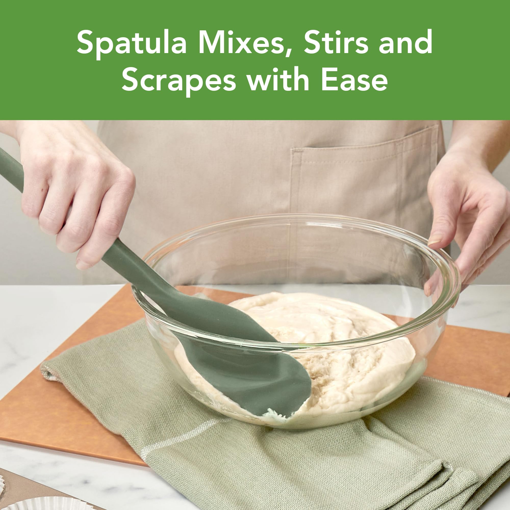 Tovolo Elements Silicone Spatula Turner Set Kitchen Utensils Heat Resistant 600F Easy Clean Dishwasher Safe Nonstick Spatula Turner Bundle Cookware for Cooking Baking Mixing Tools, Thyme Green