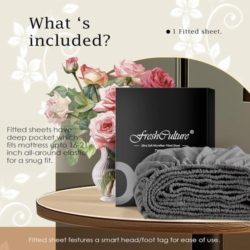 FreshCulture Queen Fitted Sheet - Premium Hotel-Quality Microfiber | Ultra Soft & Breathable - Dark Grey