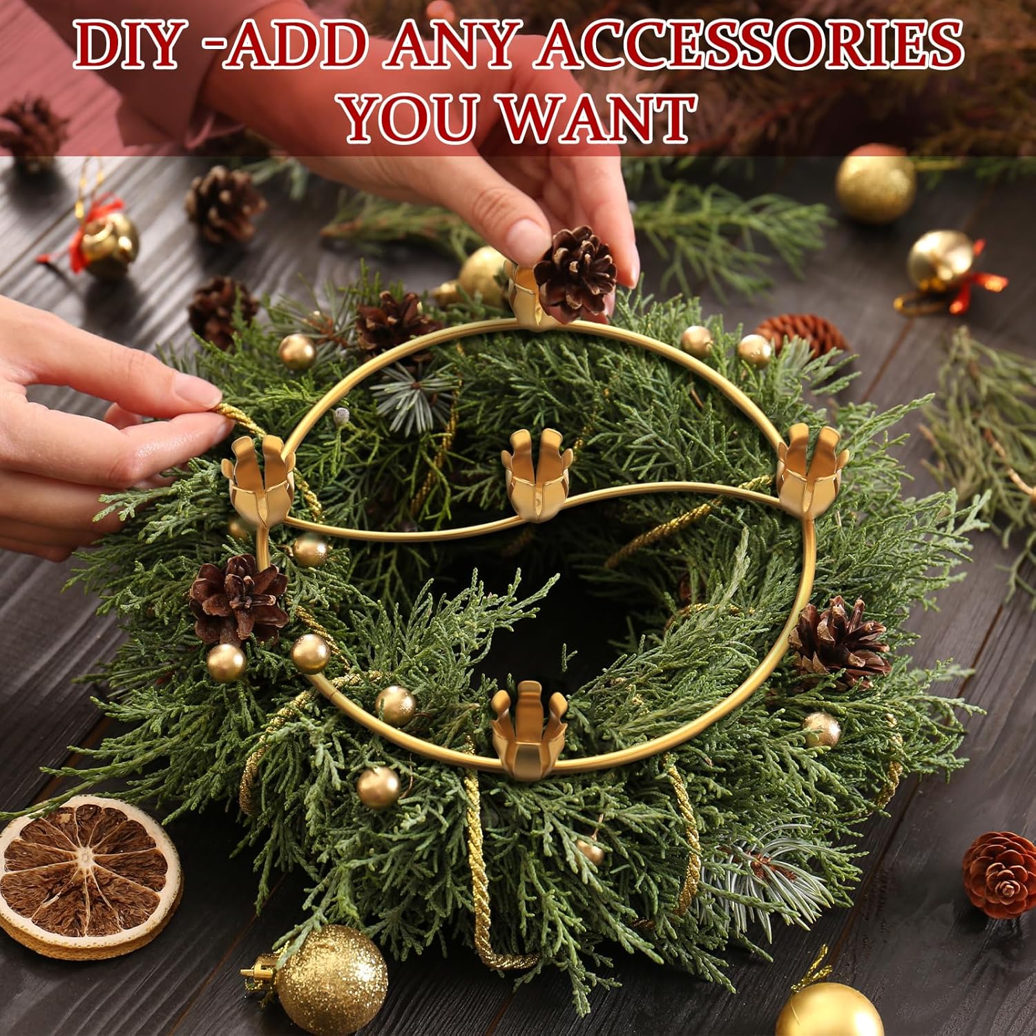 Sliner Christmas Flower Advent Wreath Ring - 5 Candle Holder Taper in Gold | Metal Table Decoration