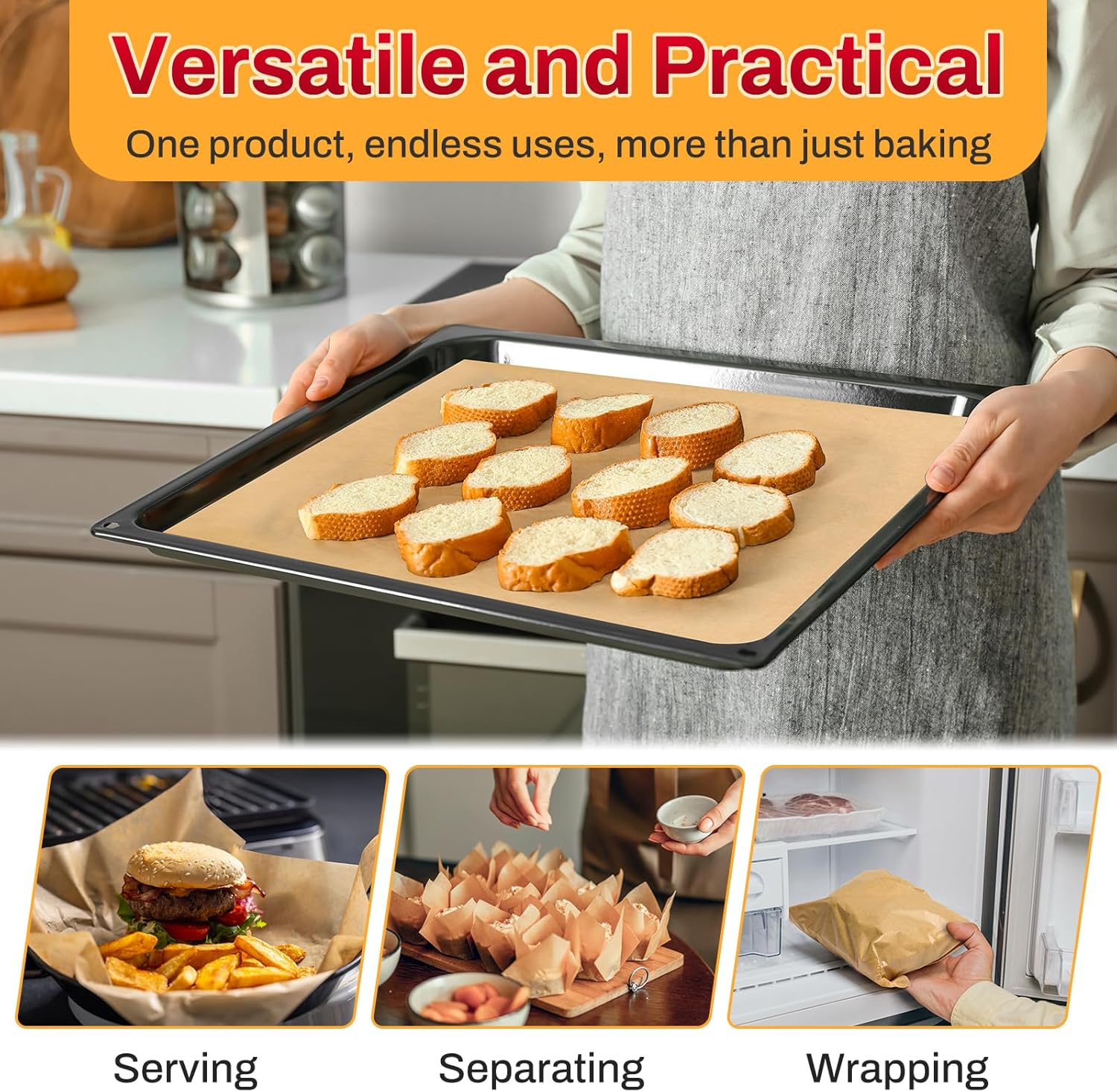 Unbleached Parchment Paper Sheets by [Brand Name] - 200 Pcs, 12x16 Inch, Non-Stick for Baking & Cooking