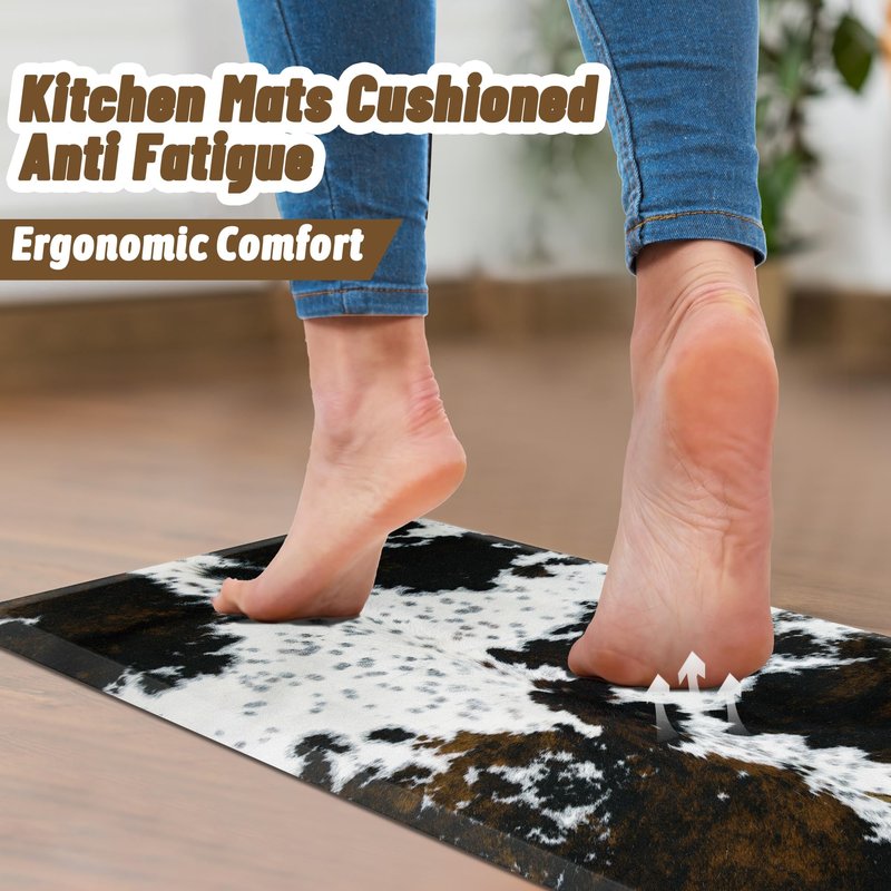 Tyrot Cowhide Kitchen Mat Cushioned Anti Fatigue - 1/2 Inch Thick Western Cow Kitchen Mats for Floor, Non Slip PVC Waterproof Standing Desk Ergonomic Comfort Rugs for Sink, Office, Laundry, 17.3x39